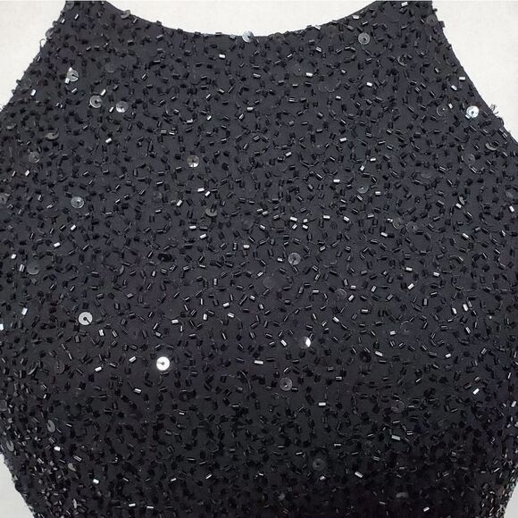 VINTAGE Marina B Black Sequin Beaded Side Slit Sleeveless Formal Maxi Dress 14 - Picture 6 of 16